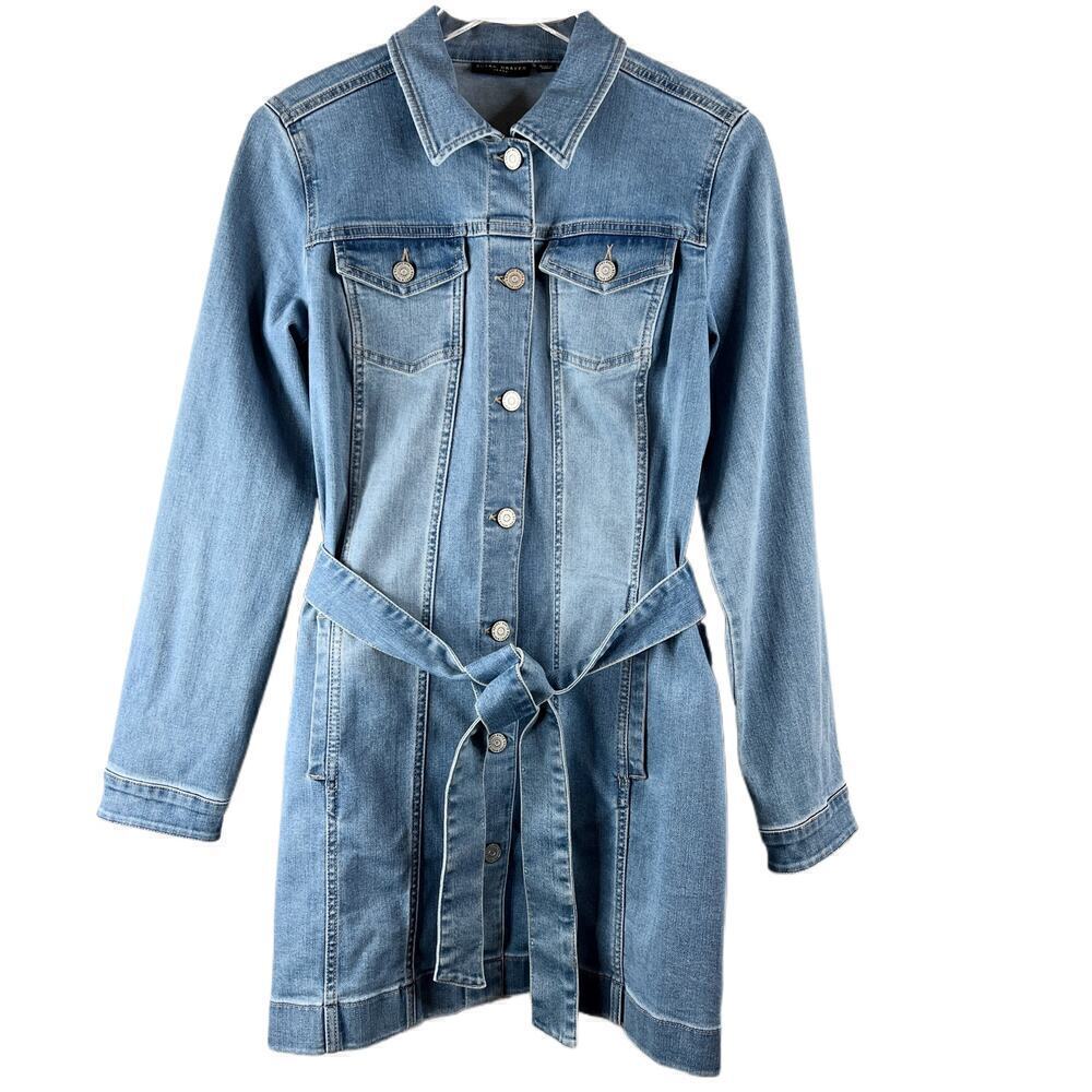 Susan Graver Jeans Light Wash Long Sleeve Denim Belted Dress Women's Size XS